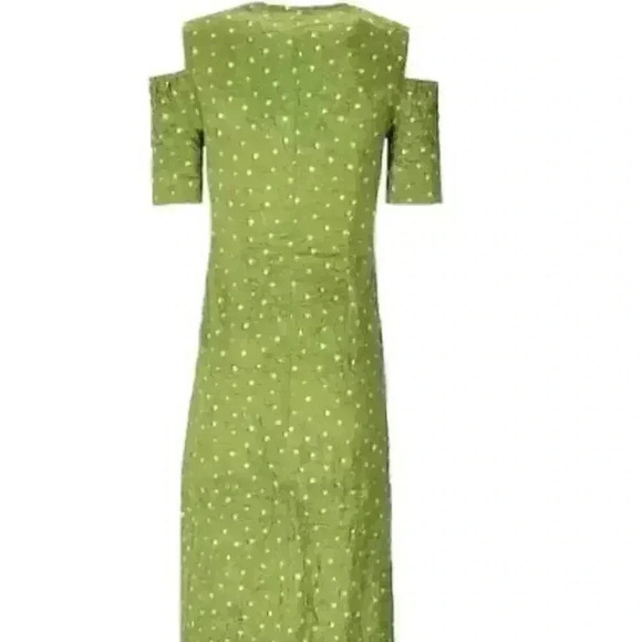 New Ganni Lime Green Long Polka Dot Maxi Dress Woman 38 (US Size M/6-8) - Picture 4 of 11